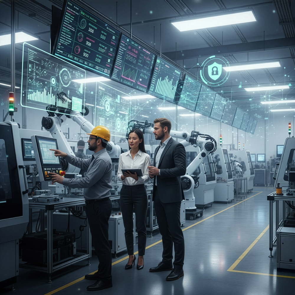 Image illustrating cybersecurity risk management strategies in manufacturing.